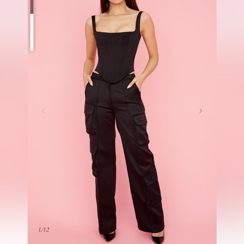 HOUSE OF CB DARIA CARGO SATIN PANTS NWT
